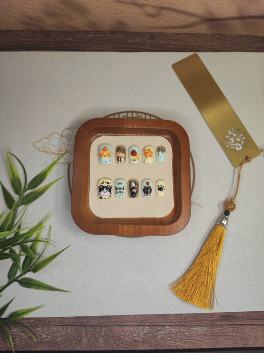 Uñas Press-On Semicuadradas con Diseño Gatos