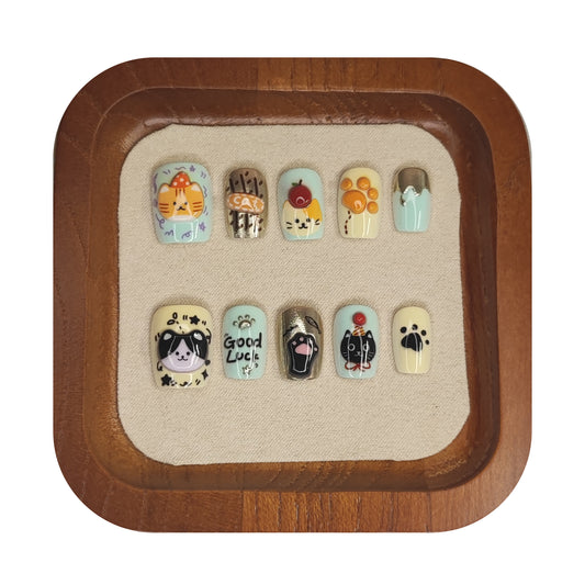 Uñas Press-On Semicuadradas con Diseño Gatos