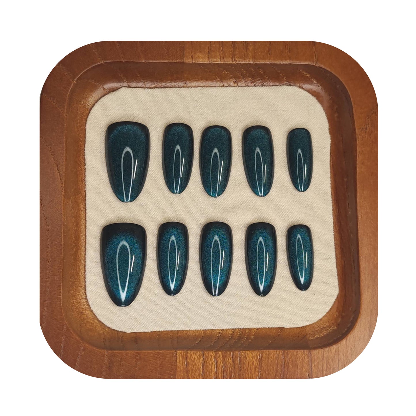Uñas Press-On Almendradas Efecto Ojo de Gato Calipso
