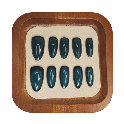 Uñas Press-On Almendradas Efecto Ojo de Gato Calipso