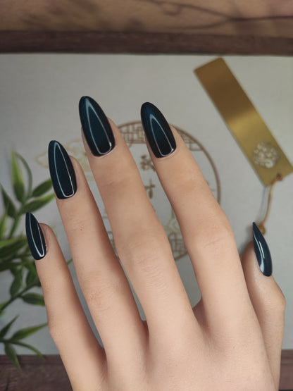 Uñas Press-On Almendradas Efecto Ojo de Gato Calipso