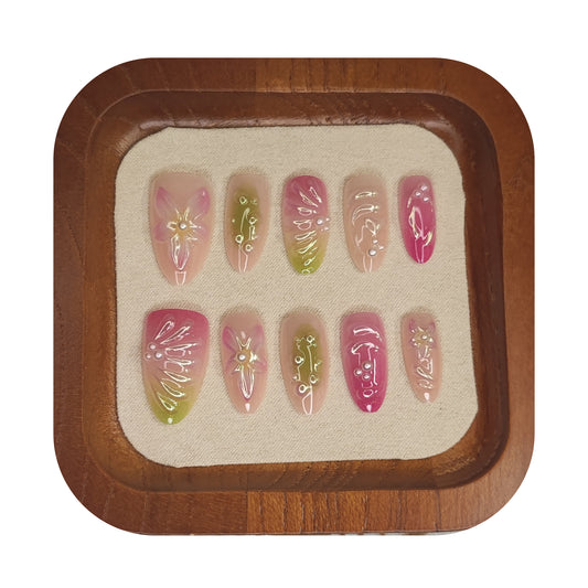 Uñas Press-On Almendradas con Diseño Floral