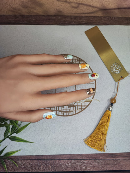 Uñas Press-On Semicuadradas con Diseño Gatos