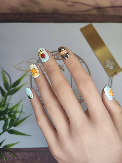 Uñas Press-On Semicuadradas con Diseño Gatos