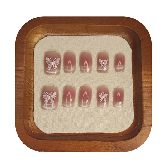 Uñas Press-On Semicuadradas con Diseño Mariposa
