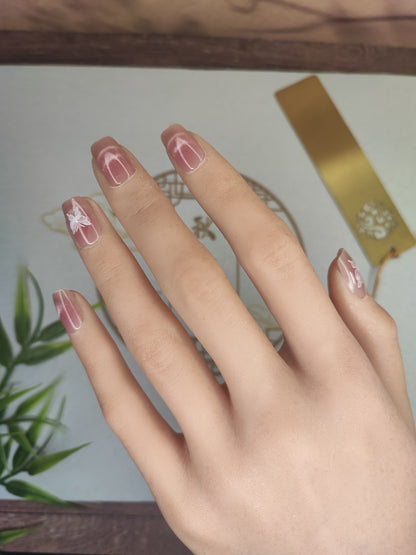 Uñas Press-On Semicuadradas con Diseño Mariposa