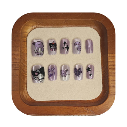 Uñas Press-On Semicuadradas con Diseño Kuromi