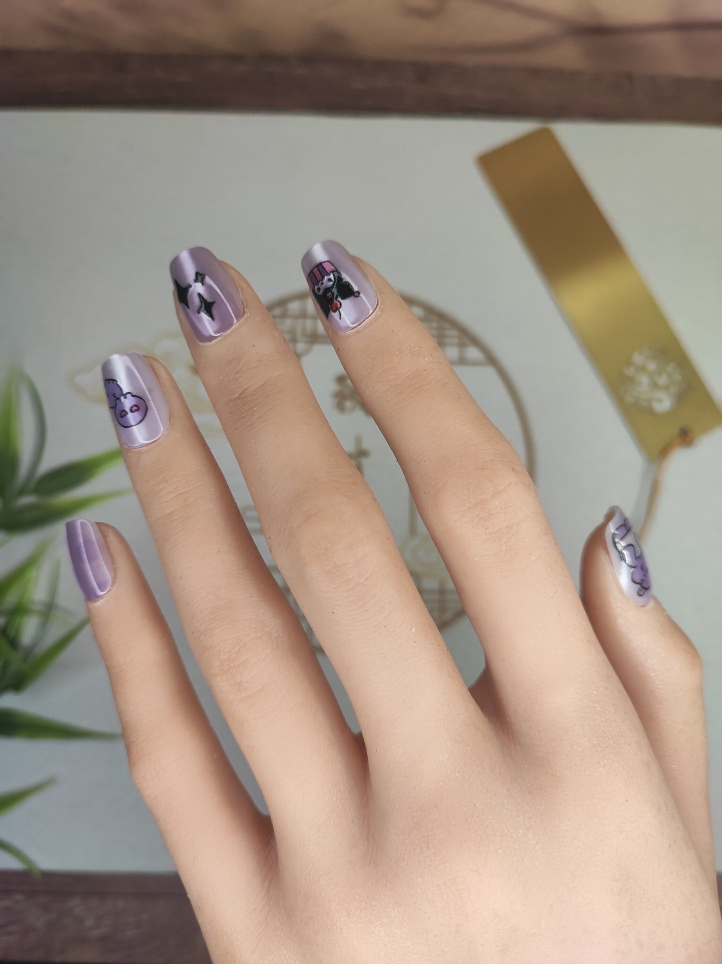 Uñas Press-On Semicuadradas con Diseño Kuromi