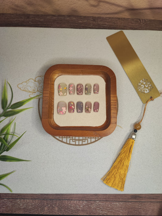 Uñas Press-On Semicuadradas con Diseño Tejido Floral