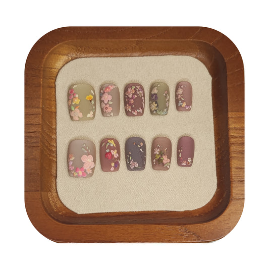 Uñas Press-On Semicuadradas con Diseño Tejido Floral