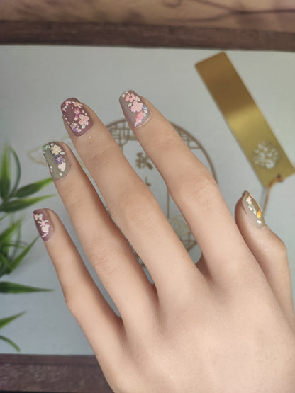 Uñas Press-On Semicuadradas con Diseño Tejido Floral