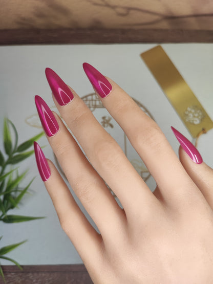 Uñas Press-On Almendradas Efecto Ojo de Gato Rosado