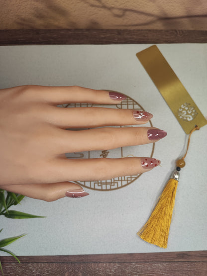 Uñas Press-On Almendradas con Diseño Corazones y Lazos
